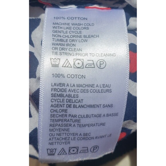 Tommy Bahama Geo Floral Tunic Blouse Cotton Split Neck Medium Tie Tassels Blue - Picture 9 of 16